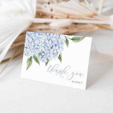 Blue Hydrangea Watercolor Blooms Script Thank You Invitations