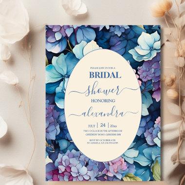 Blue Hydrangea Watercolor Floral Bridal Invitations