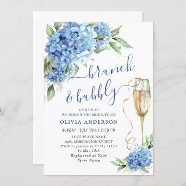 Blue Hydrangea Watercolor Floral Brunch and Bubbly Invitations