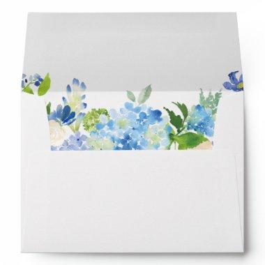 Blue Hydrangea Watercolor Floral for Invitations Envelope