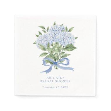 Blue Hydrangea Watercolor Flowers with Bow Napkins