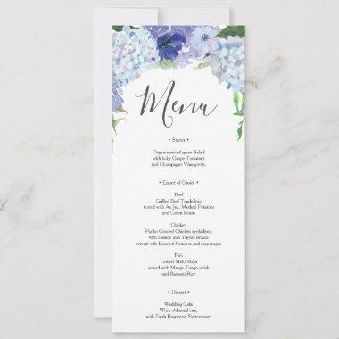 Blue Hydrangea Wedding Menu or Bridal Shower Invitations