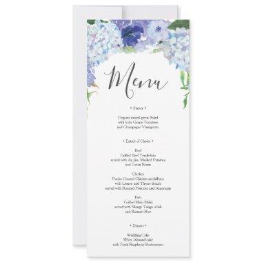 Blue Hydrangea Wedding Menu or Bridal Shower Invitations