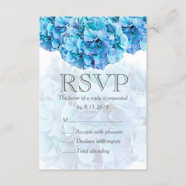 Blue hydrangea wedding RSVP card