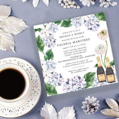 Blue Hydrangea White Rose Bridal Brunch Bubbly Invitations