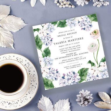 Blue Hydrangea White Rose Bridal Brunch Square Invitations