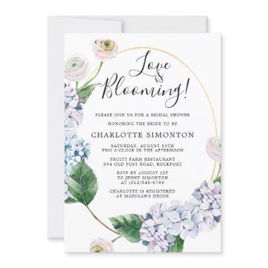 Blue Hydrangea White Rose Floral Bridal Shower Invitations