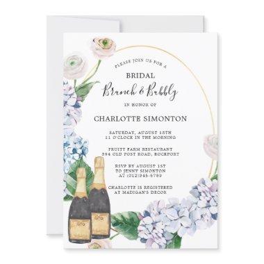 Blue Hydrangea White Rose Floral Brunch Bubbly Invitations