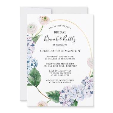 Blue Hydrangea White Rose Floral Brunch Bubbly Invitations