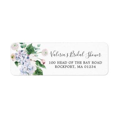 Blue Hydrangea White Rose Return Address Label