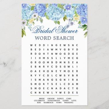 Blue Hydrangea Word Search Bridal Shower Game