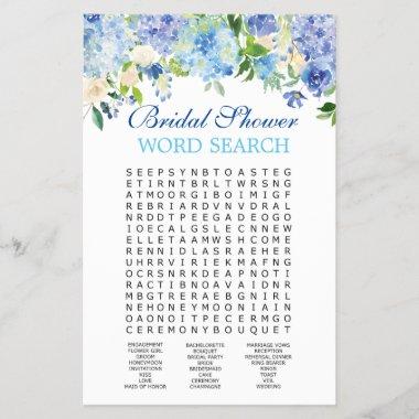 Blue Hydrangea Word Search Bridal Shower Game