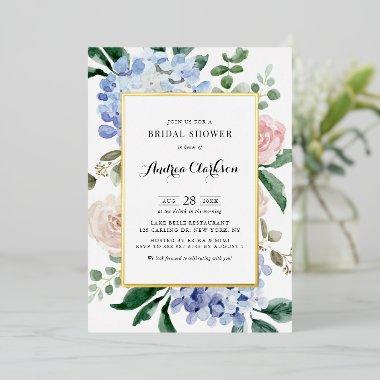 Blue Hydrangeas and Pink Roses  Foil