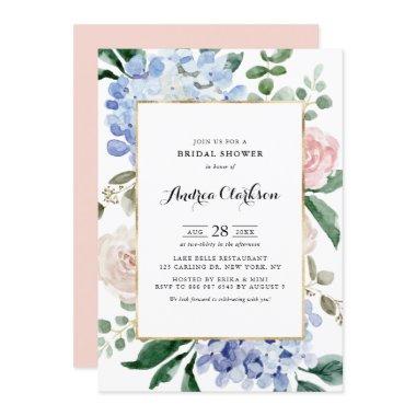 Blue Hydrangeas and Pink Roses Bridal Shower Invitations