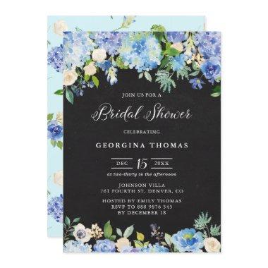 Blue Hydrangeas and Roses Chalkboard