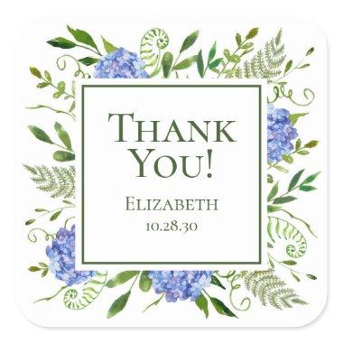 Blue Hydrangeas  Thank You Square Sticker