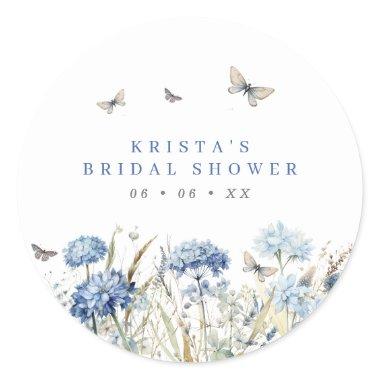 Blue Hydrangeas & Butterflies Bridal Shower Classic Round Sticker