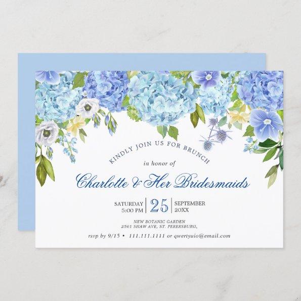 Blue Hydrangeas Floral Greenery Bridesmaids Brunch Invitations