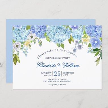 Blue Hydrangeas Floral Greenery ENGAGEMENT PARTY Invitations