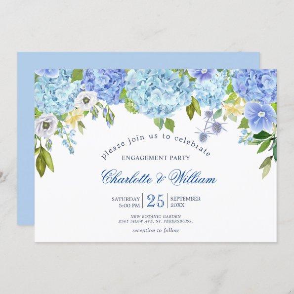 Blue Hydrangeas Floral Greenery ENGAGEMENT PARTY Invitations