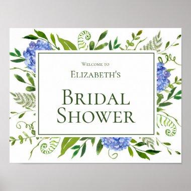 Blue Hydrangeas Floral Watercolor Bridal Shower Poster
