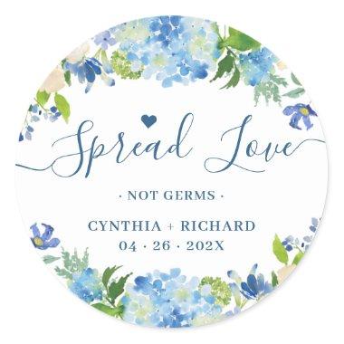Blue Hydrangeas Floral Wedding Favor Sanitizer Classic Round Sticker