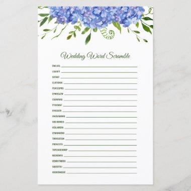 Blue Hydrangeas Floral Wedding Word Scramble
