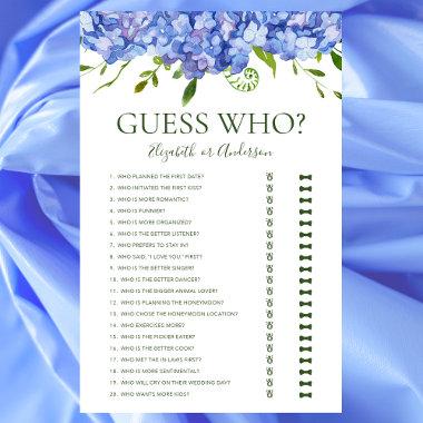 Blue Hydrangeas Guess Who Bridal Shower Game