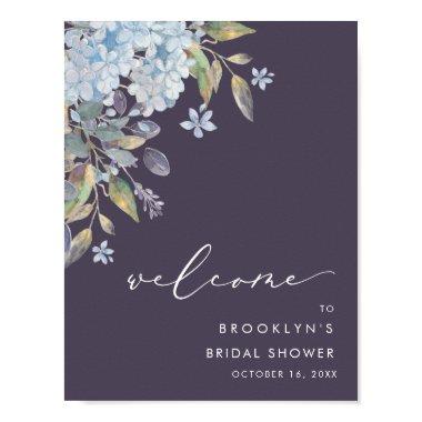 Blue Hydrangeas Navy Bridal Shower Welcome Poster