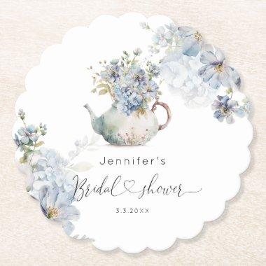 Blue Hydrangeas tea party bridal shower Paper Coaster