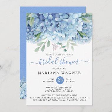 Blue Hydrangeas Watercolor Floral Bridal Shower In Invitations
