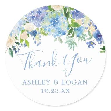 Blue Hydrangeas Wedding Thank You Favor Sticker
