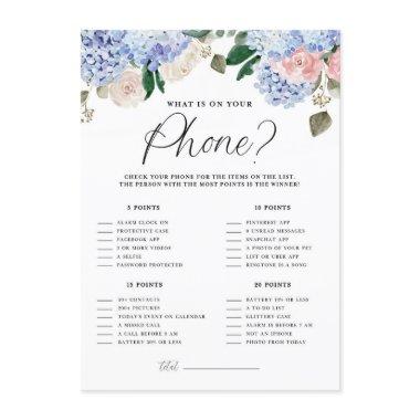 Blue Hydrangeas What's On Your Phone Game Invitations