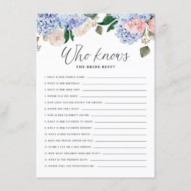 Blue Hydrangeas Who Knows the Bride Best Game Invitations