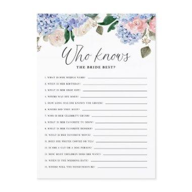 Blue Hydrangeas Who Knows the Bride Best Game Invitations