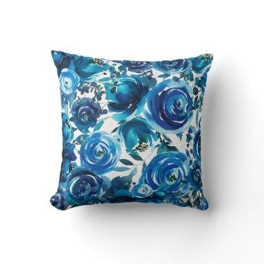 Blue Indigo Floral Flowers Elegant Shabby Chic Throw Pillow