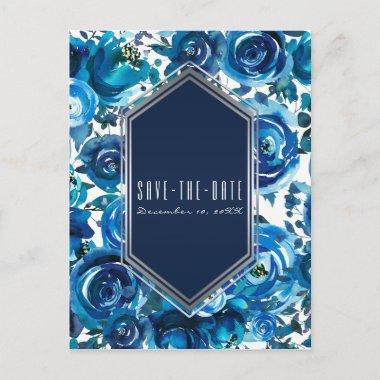 Blue Indigo Floral Flowers Wedding Save the Date Announcement PostInvitations
