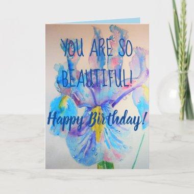 Blue Iris Art floral So Beautiful Birthday Invitations