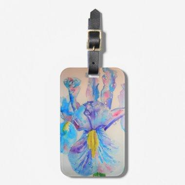 Blue Iris Flowers Floral Watercolor Luggage Tag
