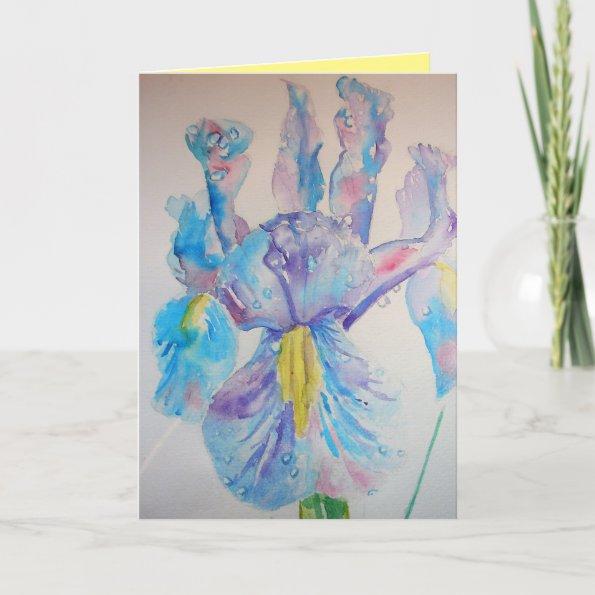 Blue Iris Watercolour Birthday Invitations