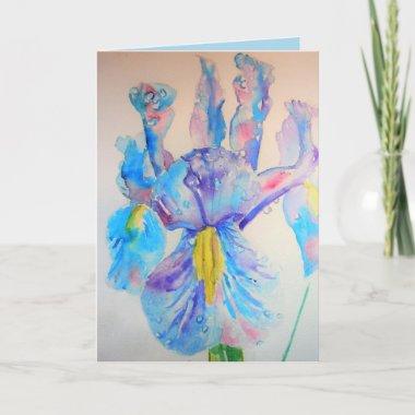 Blue Iris Watercolour flower floral Birthday Invitations