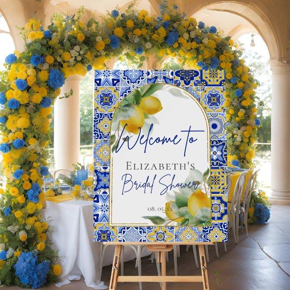 Blue Italian Tiles Arch Citrus Lemons Welcome Foam Board
