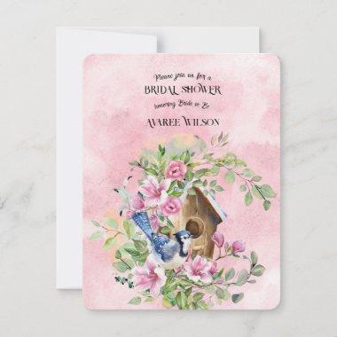 Blue Jay Bird In A Wreath of Flowers Bridal Shower Invitations