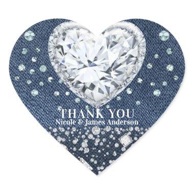 Blue Jean Denim & Diamonds Bling Diamond Heart Heart Sticker