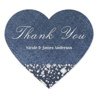 Blue Jean Denim & Diamonds Bling Diamond Party Heart Sticker