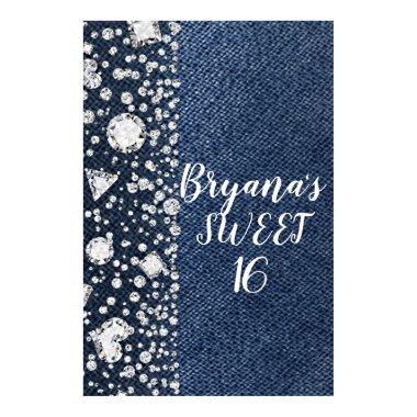 Blue Jean Denim & Diamonds Bling Diamond Party Poster