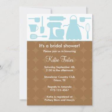 Blue Kitchen Bridal Shower Invitations