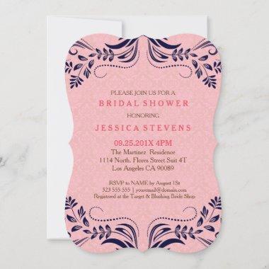 Blue Lace And Pink Damasks Bridal Shower Invite