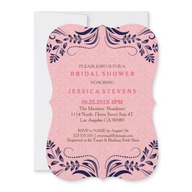 Blue Lace And Pink Damasks Bridal Shower Invite