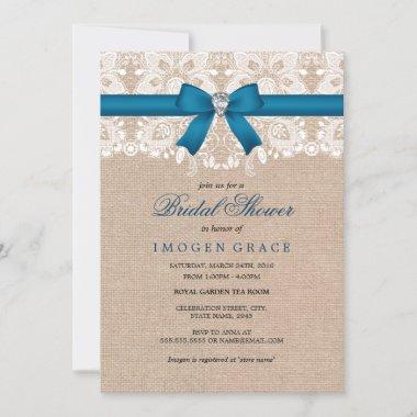 Blue Lace & Burlap Bridal Shower Invitations